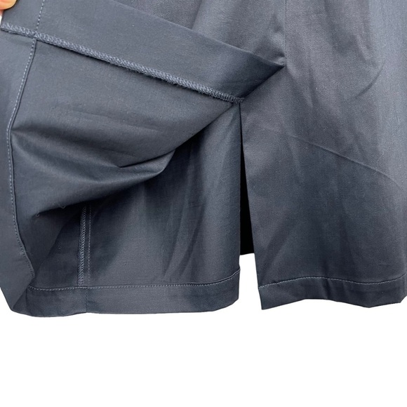 BADGLEY MISCHKA NAVY SATEEN FLORAL EMBROIDERED SHIRT COLLAR FITTED SHEATH DRESS - Picture 13 of 14